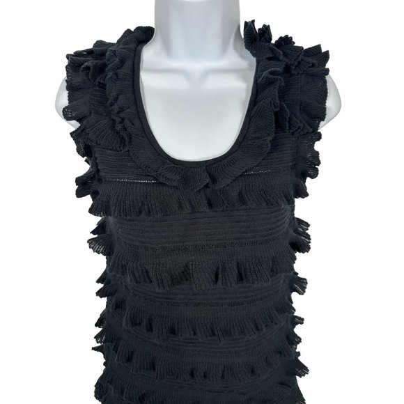 Vintage Y2K Womens Top Black Sleeveless Medium Heather B Ruffled Knit Cotton - Picture 2 of 11